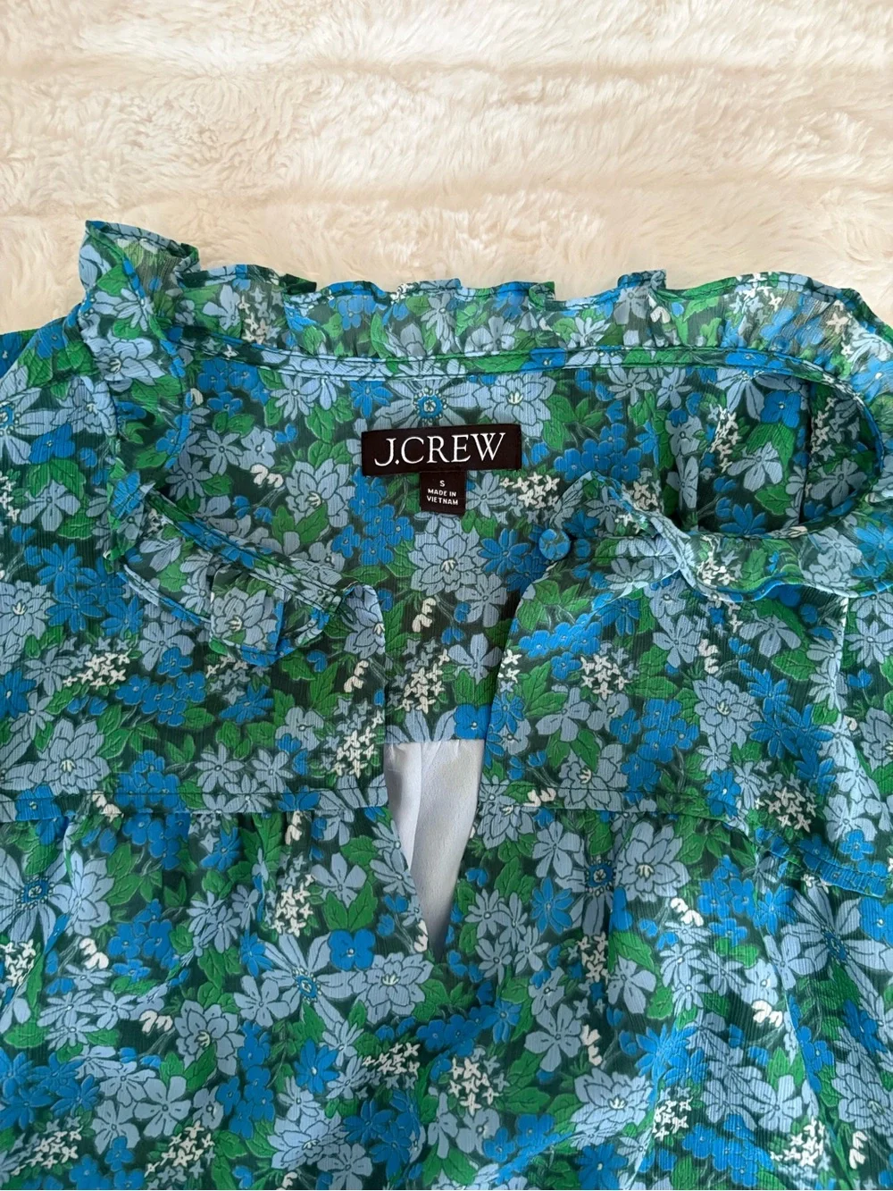 J.Crew Green & Blue Floral Keyhole Blouse